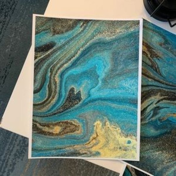 Turquoise Gold contemporary abstract art print - Picture 6 of 6